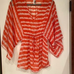 Francesca’s Sheer coral/white blouse
